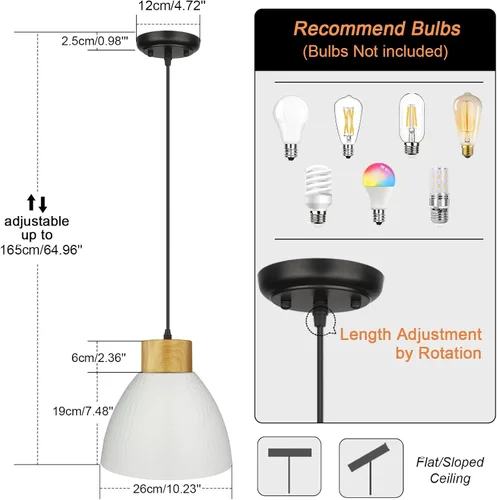 Vista 5 de Farmhouse Metal Pendant Light Fixture, 10.2" White Kitchen Island Lights, 55" Adjustable Height Modern Pendant Lighting for Kitchen Island Bar Sink