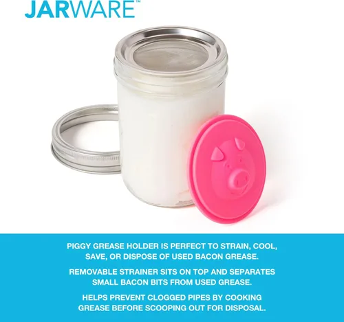 Vista 2 de Jarware Tapa de tarro Mason de silicona para ahorrar grasa de tocino con colador, boca ancha