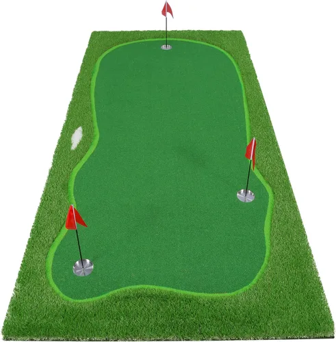 Vista 8 de Chriiena Alfombrilla de Golf para Practica, Alfombrilla de Golf Verde Grande, Alfombrilla Profesional de Entrenamiento de Golf