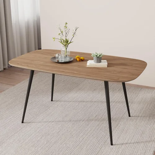 Vista 7 de HIPIHOM Mesa de comedor moderna de granja de 47.2 pulgadas, mesa de comedor rectangular de madera con patas de metal para 4 personas para comedor