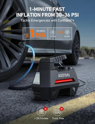 AstroAI Air Compressor Tire Inflator Red and Cigarette Lighter Extension Cord 12FT Bundle