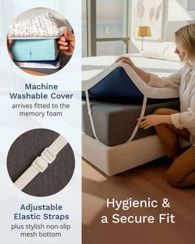 Vista 4 de ViscoSoft Cubrecolchón de espuma viscoelástica de 3 pulgadas, tamaño King, alta densidad, con infusión de gel y ventilado, con funda de bambú suave