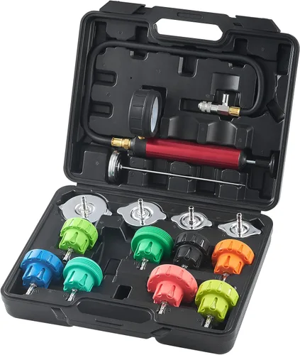 VEVOR Kit de probador de presión de radiador para sistema de refrigeración automotriz, kit de probador de presión de radiador de 14 piezas con bomba