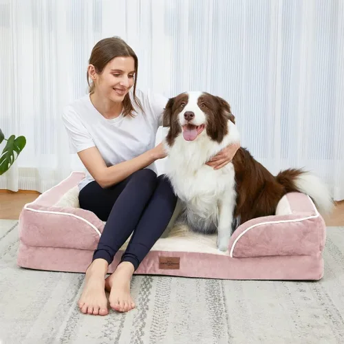 Vista 223 de Comfort Expression Cama ortopédica para perros extra grandes de 45 x 35 pulgadas, cama para mascotas XL de espuma tipo caja de huevos impermeable