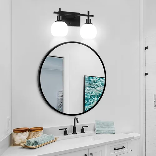 Vista 6 de Dpyrrhic Accesorios de Iluminación de Baño de 2 Luces Negro Sobre Espejo, Accesorios de Iluminación de Tocador Modernos, Luz de Tocador de Baño