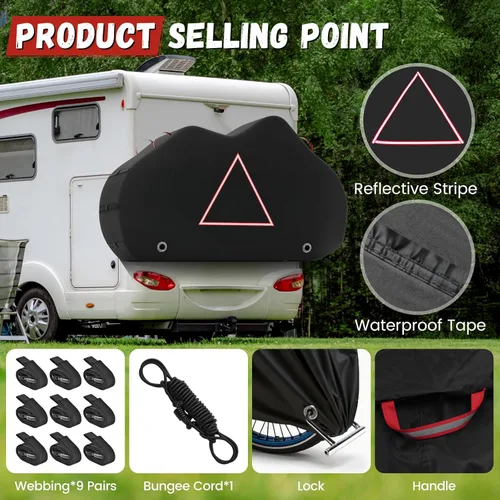 Vista 6 de Funda para bicicleta para transporte en bastidor, 2 fundas para bicicletas al aire libre para 2 bicicletas en la parte trasera, resistente al agua