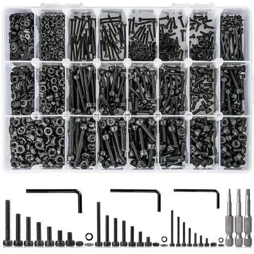 Surtido de 1710 tornillos métricos M2 M3 M4, 21 tamaños de 0.157 in a 1.181 in mejorados de cabeza hexagonal chapada en zinc, tornillos y tuercas de