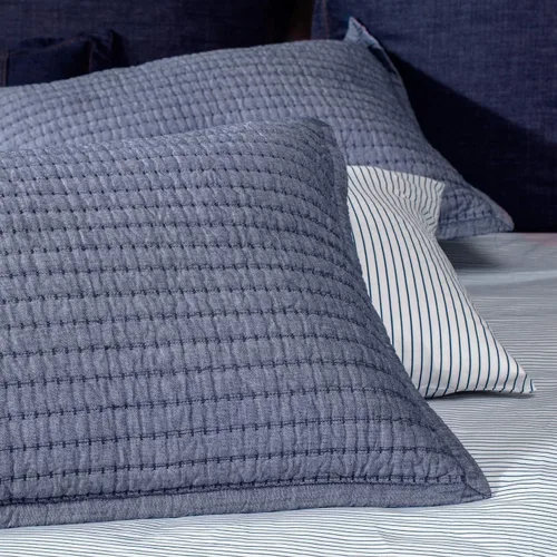 Vista 9 de ELEGANT LIFE HOME Manta de hilo teñido de algodón Chambray con relleno de algodón - Edredón ligero de punto de canal, individual azul, 68” x 90