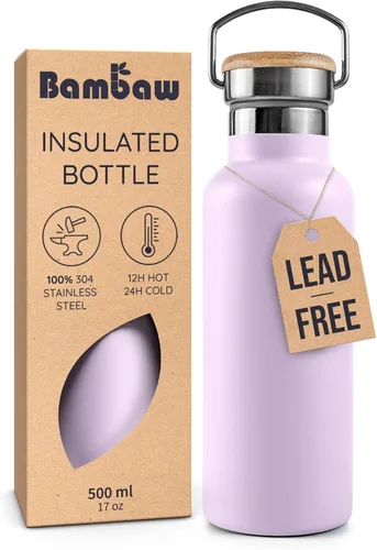 Vista 13 de Bambaw Botella de agua de acero inoxidable de 12 onzas, azul Egeo, 350 ml, de doble pared aislada, a prueba de fugas, apta para lavavajillas, sin BPA
