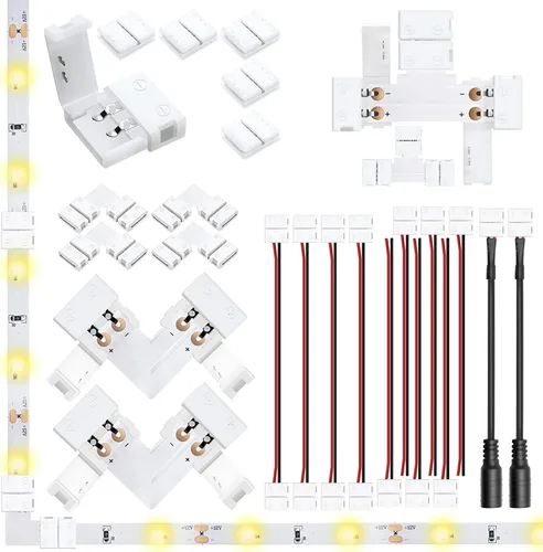 Vista 10 de LightingWill Paquete de 10 unidades de conector de tira LED de 2 pines a presión en forma de L para esquina en ángulo recto o conexión de giro