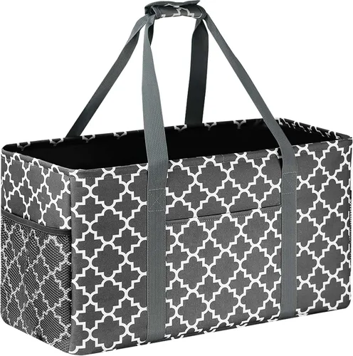 Vista 9 de GhvyenntteS Bolsa extragrande de utilidad – Bolsa de utilidad con marco de alambre de metal y tablero inferior duro, bolsas de comestibles