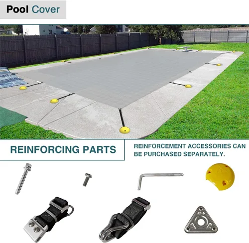 Vista 4 de ECOOPTS Cubierta de piscina de 8 x 8 pies para piscina enterrada, cubierta de seguridad rectangular para piscina de invierno con kit de herramientas