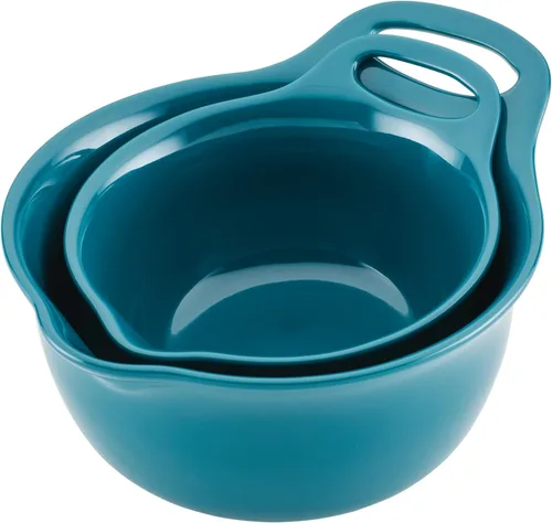 Vista 9 de Rachael Ray Ceramics - Juego de cuencos para mezclar con boquilla de vertido, 1 cuarto de galón y 2 cuartos de galón, verde azulado