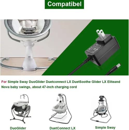 Vista 4 de Cable de alimentación de repuesto para columpio de bebé de 5 V, compatible con Graco Swing, Simple Swing, Glider LX, Glider Elite, Glider Petite LX