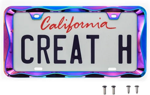 Vista 15 de 2 piezas marcos de matrícula Creathome 3D con patrón de ondas rizadas de color azul brillante de aleación de zinc puro