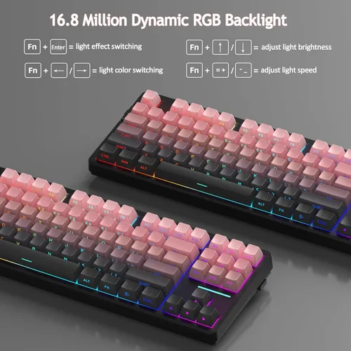 Vista 5 de MageGee LIGHT87 Teclado cremoso inalámbrico, estructura de junta, retroiluminación RGB, 2.4GUSB-CBT5.0 Teclado mecánico intercambiable en caliente