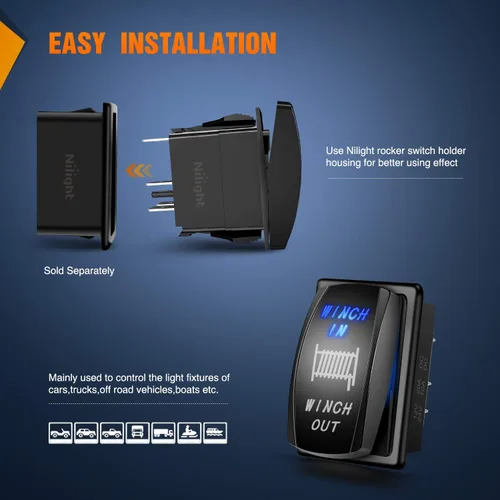 Vista 8 de Nilight 90005B Interruptor Basculante Láser Momentáneo de 7 Pines para Cabrestante en Kit de Arnés de Cableado para Cabrestante 20A/12V 10A/24V