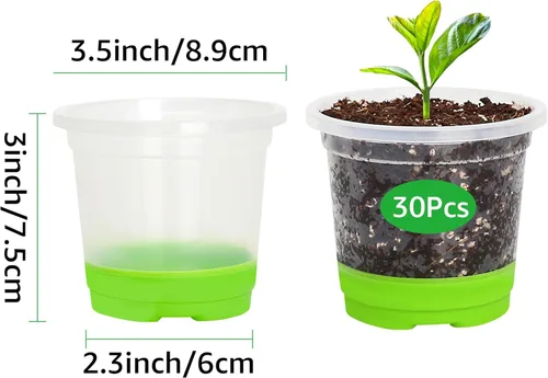 Vista 2 de MIXC Paquete de 30 macetas reforzadas de 3.5 pulgadas con base de silicona para un fácil trasplante, paquete variado de macetas de plástico