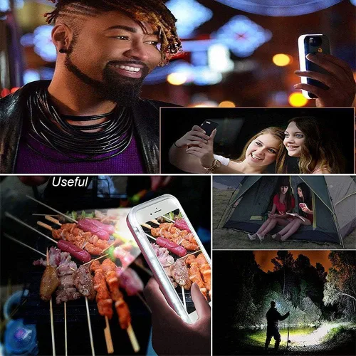 Vista 3 de Selfie Light-Up - Funda para iPhone 13 Pro Max: frontal y trasera, recargable, alto brillo, protección negra