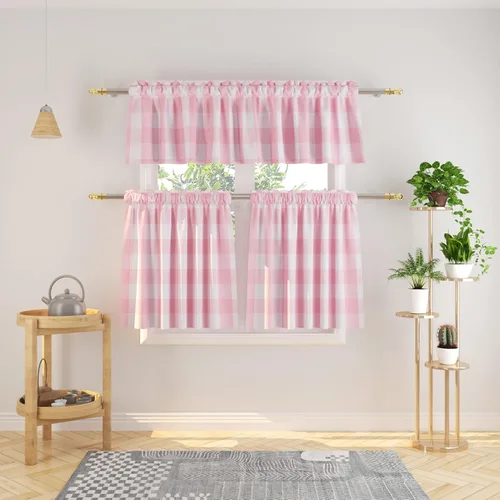 Vista 9 de Juego de 3 piezas de cortinas de algodón clásico estilo granja campestre para ventana de cocina - Juego de cenefa y nivel con cuadros búfalo blanco