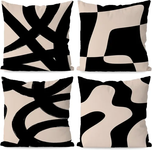 Vista 6 de KEUSPI Fundas de almohada decorativas negras y beige, juego de 4 fundas de almohada negras para sofá, decoración del hogar, estilo boho moderno