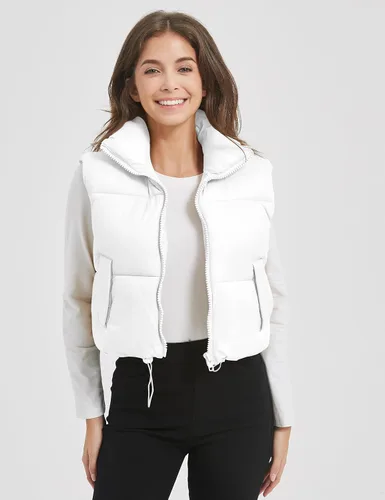 Vista 2 de Kissonic Chaleco acolchado de invierno para mujer, sin mangas, acolchado, ligero, con bolsillos