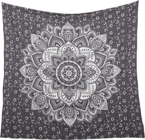 Vista 3 de Tapices Madhu International dorados con diseño de Mandala Gris Plata
