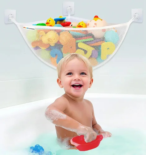 Organizador de almacenamiento de juguetes de baño para bañera, soporte Red de baño para juguetes, organizador de bolsas de malla, hamaca de esquina