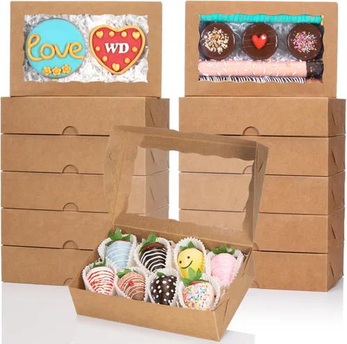 Vista 13 de 20 piezas Cajas de panadería de 8x5x2 pulgadas con ventana Cajas de galletas Cajas de golosinas Embalaje de panadería para postres Donuts, Muffins