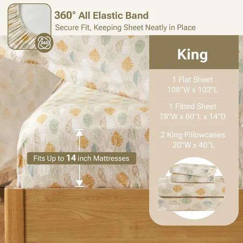 Vista 133 de Sleep Philosophy - True North - Juego de sábanas de franela, 100% de algodón, cómodo, bonito y muy suave, con bolsillo elástico que se adapta a