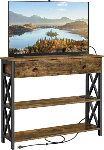 Vista 10 de Yaheetech Soporte de TV con tomas de corriente y cajón, gris, 40