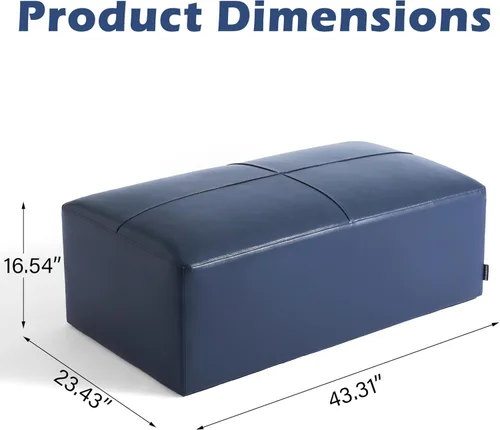 Vista 2 de Otomana rectangular de piel auténtica, mesa de centro otomana con botones y patas, taburete tapizado para sala de estar, dormitorio, entrada