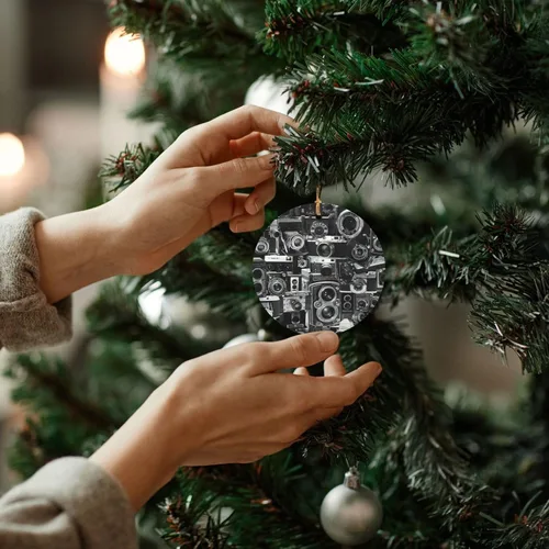 Vista 7 de Retro Cool Camera Collection Print Modern Round Christmas Ornaments, Ready-to-Hang Christmas Vacation Ornaments and Decor