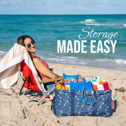 Vista 2 de Bolsa de utilidad extragrande Lucazzi - Cesta de lona rectangular plegable reutilizable con marco de alambre con dos bolsillos exteriores