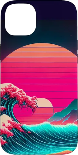 Vista 14 de iPhone 15 vaporwave synthwave ocean japonés 80s vintage estilo retro caso