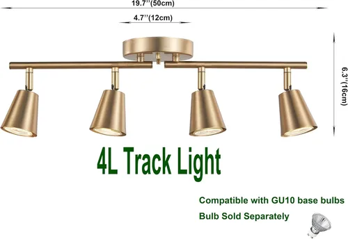 Vista 2 de Kit de iluminación de riel de 4 luces, acabado de latón mate ajustable con foco de techo moden empotrado para cocina, sala de estar, mejoras