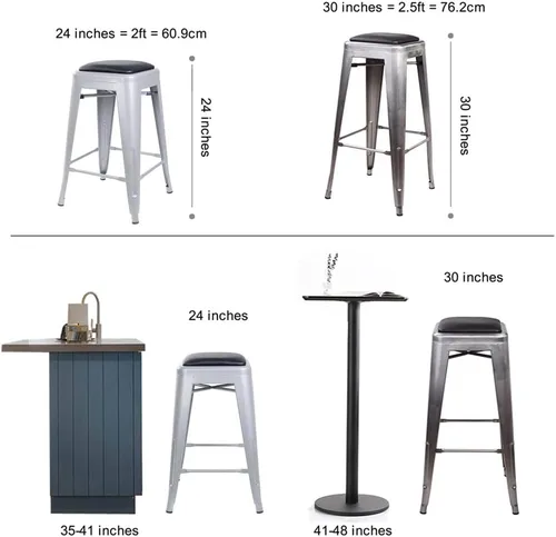 Vista 113 de GIA Taburete de mostrador sin respaldo de 24 pulgadas, cantidad de 4, bronce con asiento de madera clara