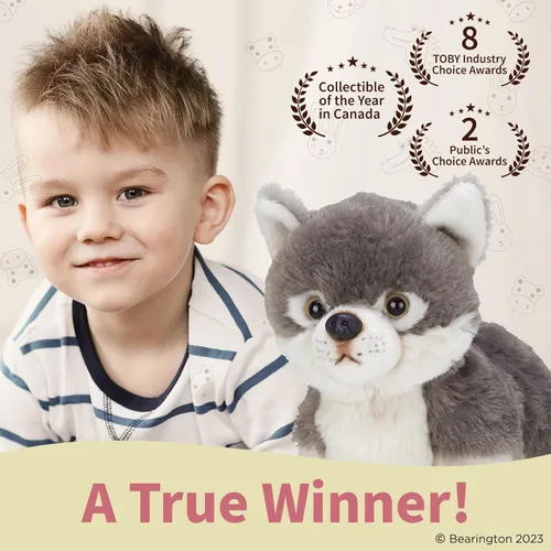 Vista 4 de Bearington Lil' Nanook - Animal de peluche pequeño, lobo gris, 7 pulgadas