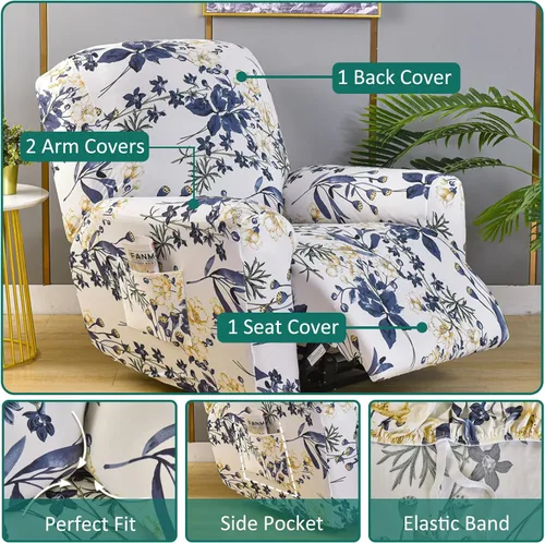 Vista 3 de NILUOH Funda Elástica para Sillón Reclinable de 4 Piezas Estampada, Fundas para Silla Lazy Boy, Funda para Sofá Reclinable Antideslizante, Protector