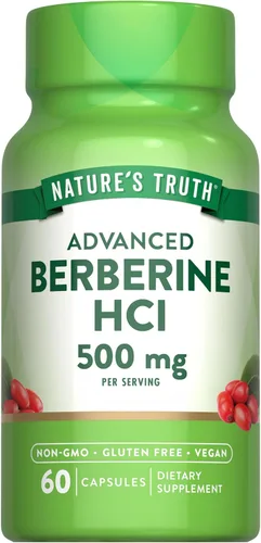 Nature's Truth Berberina HCl 500mg | 60 cápsulas | de extracto de agracejo | Suplemento vegano, sin OMG y sin gluten