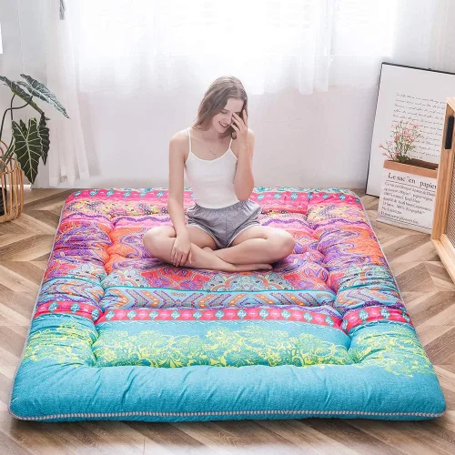 Vista 216 de Colchón futón japonés de piso gris constelación, de piso tatami, portátil, para acampar, para niños, sofá cama plegable enrollable con protector
