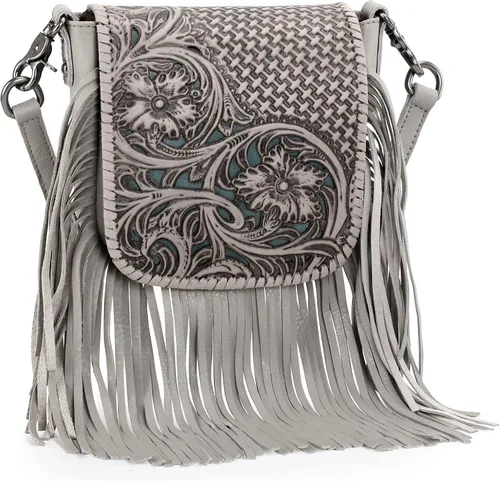 Montana West Bolso bandolera occidental de cuero genuino con flecos para mujer