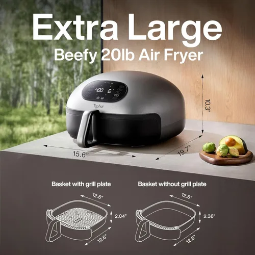 Vista 3 de Typhur Dome 2 AI - Freidora de aire extra grande mejorada con IA, con flujo de aire superior, freidora digital inteligente autolimpiante con cesta