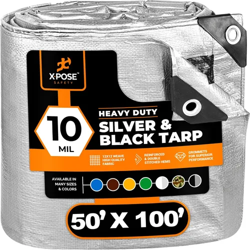 Vista 66 de Lona de polietileno resistente – 6 x 8 pies – 0.394 in de grosor impermeable, cubierta protectora de bloqueo UV – reversible plata y negro