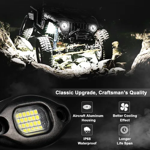 Vista 2 de Luces de roca blancas, 4 luces de roca ALIGZ para camiones, Jeep, UTV, ATV, RZR, kit de luz subterránea