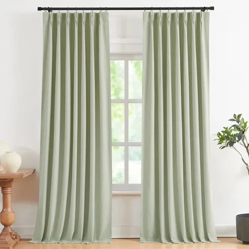 Vista 11 de Vision Home Cortinas marrones con pliegues pinzados, opacas completas, cortinas de ventana de lino mezclado para oscurecer la habitación, cortinas