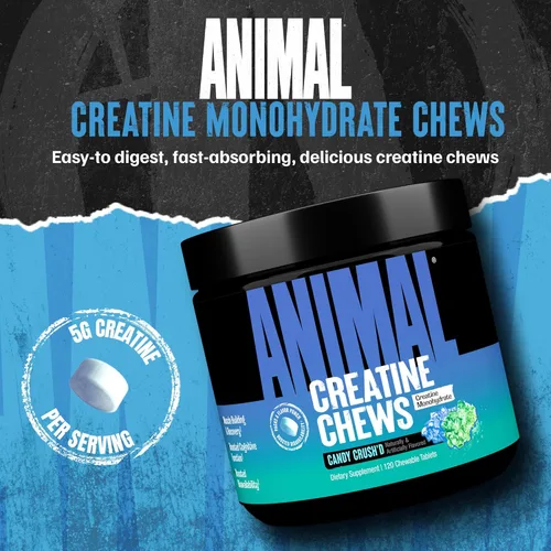 Vista 2 de Animal Gomitas de Creatina – Tabletas masticables mejoradas de monohidrato de creatina con AstraGin y sal marina, máxima absorción pre