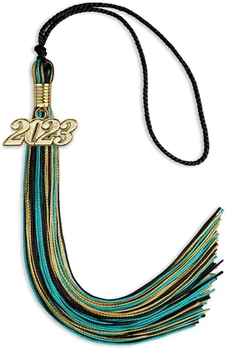 Vista 131 de Endea Graduation Borla mixta de triple color con gota de fecha dorada (negro/dorado/blanco, 2021)