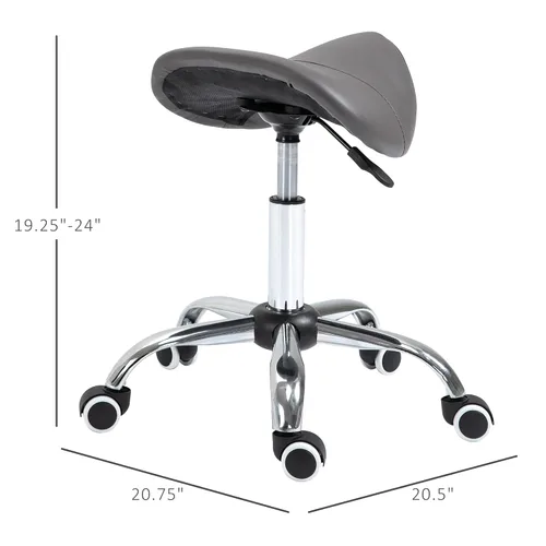 Vista 3 de HOMCOM Taburete ergonómico con ruedas de cuero sintético hidráulico para spa, altura ajustable, giratoria, silla de salón médico, gris