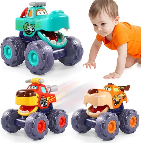 OCATO Juguetes de Carro para Regalos de Niño de 1 Año, Camiones Monstruo de Juguete con Retroceso para Niños Pequeños de 1-3, Regalo de Cumpleaños